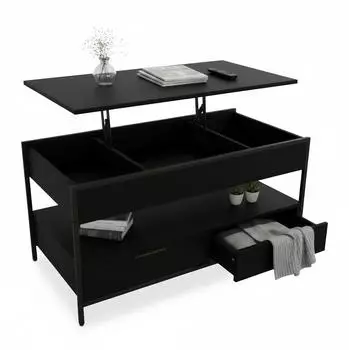 Relaxdays Couchtisch mit Stauraum, schwarz, 100x63x50cm