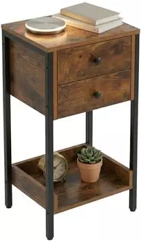 Relaxdays Beistelltisch Industrial mit Schublade & Ablage, 38x69,5x28cm
