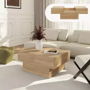 en.casa Lens Couchtisch ausziehbar, MDF, Eicheoptik, 80x60x36cm