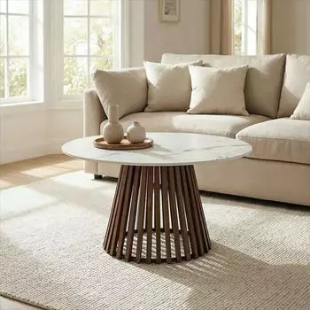 Idimex Couchtisch BERGA rund 80cm, Keramik Marmor Optik, wei&szlig; (800001489818)