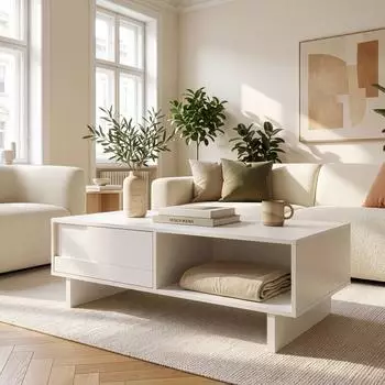 en.casa Katanshumn Couchtisch mit Schublade und Stauraum, 110x55x39cm, wei&szlig;