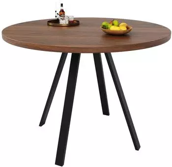LuxusKollektion Runder Esstisch 80x80cm, Walnussoptik, schwarze Metallbeine