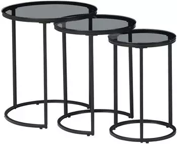 en.casa Kyyj&auml;rvi Satztisch 3er-Set, Rauchglas 4mm, schwarz/transparent (80989389)