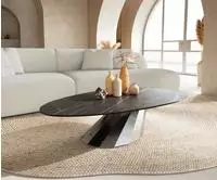 DELIFE Couchtisch Edge Oval 140x75 cm Keramik Laminam&reg; Noir Desir Braun Parabi
