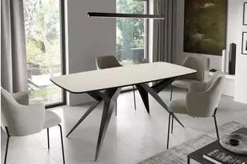 WFL GROUP Trax ausziehbarer Esstisch, rechteckig, beige Cashmere, schwarze Metallbeine (800001124083)