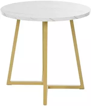 LuxusKollektion Runder Esstisch Marmoroptik, Metallgestell, wei&szlig;/gold, &Oslash; 80cm