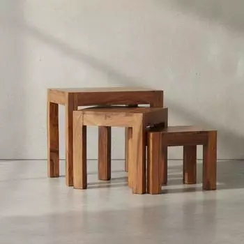 KADIMA DESIGN Nako Satztisch 3-teilig, Massivholz, braun (800001023762)