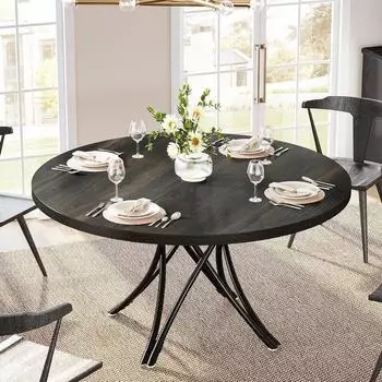 LuxusKollektion Runder Esstisch 120cm, Kreuzgestell, schwarz, für 4-6 Personen
