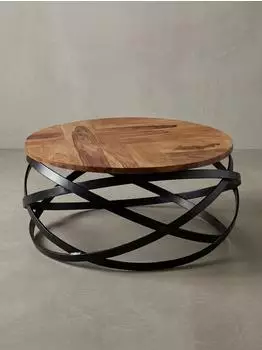 KADIMA DESIGN Industrial Couchtisch Sheesham Massivholz & Metallgestell, rund 60x30cm (800001009780)