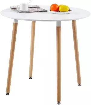 LuxusKollektion Runder Esstisch MDF, Buchenholzbeine, weiß, 80x80cm