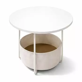 Relaxdays Beistelltisch rund mit Stoffkorb, MDF & Metall, beige-cremewei&szlig; (10052591)
