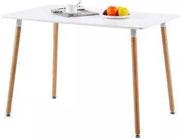 LuxusKollektion Esstisch rechteckig, MDF weiß, Buchenholzbeine, 110x70cm