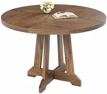 LuxusKollektion Goldene Phoebe runder Esstisch, Walnuss, Industrial Design, 122cm (für 4-6 Personen)