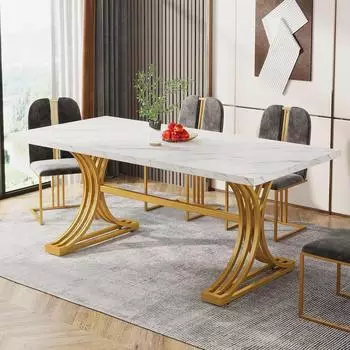 LuxusKollektion Esstisch 160x80cm Kunstmarmor, weiß/gold