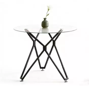 LuxusKollektion Runder Esstisch aus gehärtetem Glas, Metallbeine, 90cm