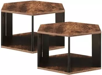 en.casa Molde Couchtisch-Set 2-tlg., sechseckig, schwarz/Walnussoptik