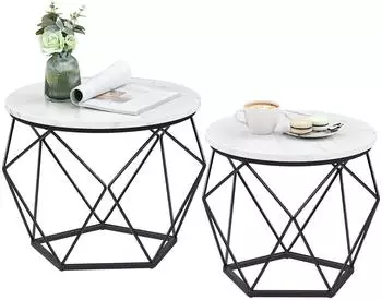 Relaxdays Couchtisch 2er-Set, Holzwerkstoff & Metall, wei&szlig;-schwarz, 40x50cm