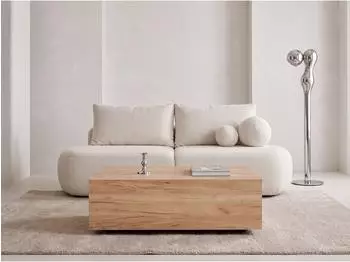 WFL GROUP Noma Couchtisch rechteckig, Blockform mit Rollen, 90x55x28cm, Eiche Braun (800002023085)