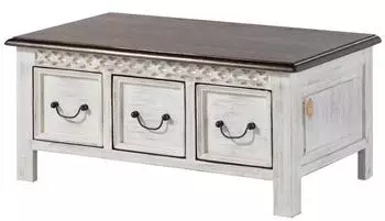 Massivmoebel24 CASTLE-ANTIK Couchtisch Mango/Akazie, wei&szlig; gewachst, 100x57x45cm (05-200-810-1041)