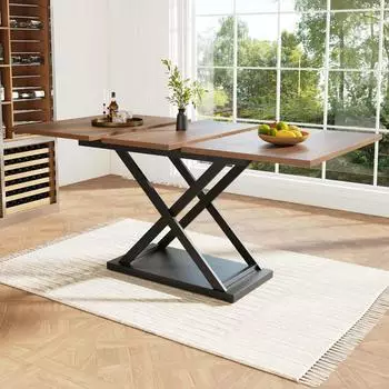 LuxusKollektion Teleskop-Esstisch ausziehbar 120-160x80x75cm, Walnuss, schwarze Kreuzbeine