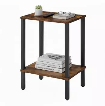 Relaxdays Beistelltisch Industrial, 2 Ablagen, Holzwerkstoff & Metall, 38x55x30cm