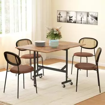 HomCom Klapptisch f&uuml;r 4-6 Personen mit Rollen, Stahlbeine, rustikal-braun
