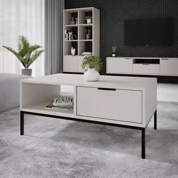 RAUMHIRSCH Austin Couchtisch mit Schublade & Ablage, Holzwerkstoff, schwarz, 80x60x45cm