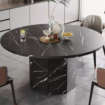 LuxusKollektion Runder Esstisch Marmor-Optik, Holz, schwarz, 120cm (4-6 Personen)