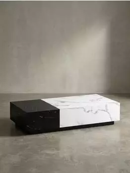 KADIMA DESIGN Couchtisch Marmor-Optik wei&szlig;/schwarz, rechteckig, mit Schubladen, 120x60x28cm