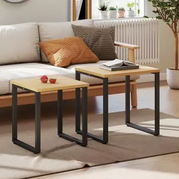 HomCom Couchtisch 2er-Set, Spanplatte & Metallrahmen, naturfarben (800001338307)