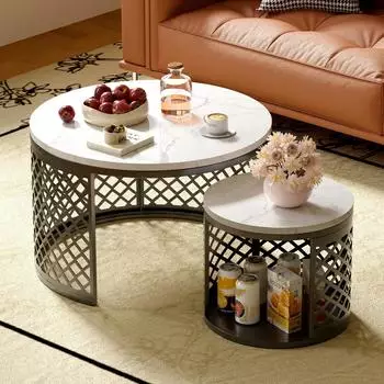 MODFU Couchtisch-Set 2-tlg., rund Ø70+Ø45cm, Katzenhaus, schwarz/weiß