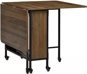 MODFU Klappbarer Esstisch mit Rollen und Ablage, 130x80x74cm, braun, 6 Personen