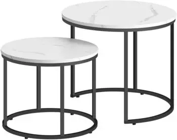 OEM Runder Couchtisch 2er-Set, Marmor, schwarze Beine