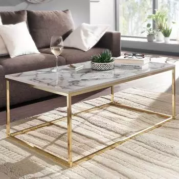 Finebuy Couchtisch Marmor Optik wei&szlig; 100x60x40cm (FB36840)