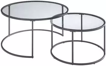 en.casa Kokkola Satztisch 2er-Set, Rauchglas, rund, Metall