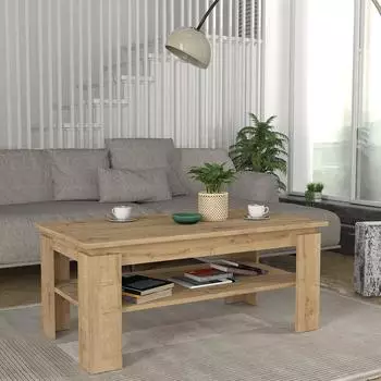 en.casa Krirdfjos Couchtisch mit Ablage, rechteckig, Saphir-Eiche, 110x60x47cm