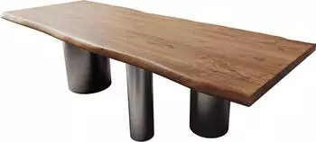 DeLife Edge Esstisch Akazie braun 260x100cm, Live-Edge, Edelstahl Graphit