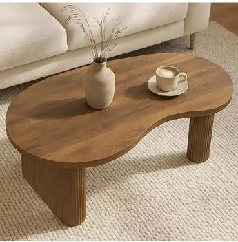 MCW MCW-O29 Couchtisch organische Form, Melamin Holzoptik braun, 110x45x60cm (800001068046)