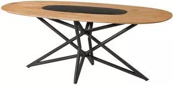 Massivmoebel24 Esstisch oval Akazie 200x100x76cm, natur lackiert, Mikado-Beine schwarz (09-110-680-2123)