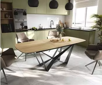 DeLife Edge Boot Esstisch Keramik Laminam® Sabbia, ausziehbar 180-220x100cm (Eichefarbig/Graphit)