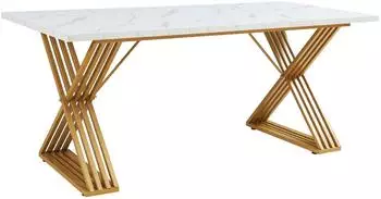 en.casa Hujaari Esstisch 180x80x75cm, Marmoroptik weiß/goldfarben