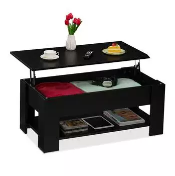 Relaxdays Couchtisch mit aufklappbarem Plateau, 42x98x50cm, schwarz