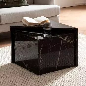 Finebuy MONOBLOC Couchtisch 2er Set, dreieckig, schwarz Hochglanz Marmor-Optik (FB57438)