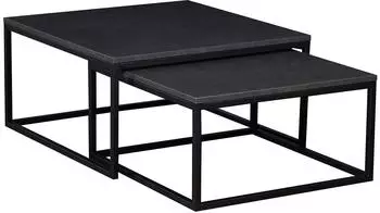 Feldmann-Wohnen Dual Couchtisch 2er-Set, Eiche Lancelot/schwarz, Metallgestell (76x76 + 66x66cm)