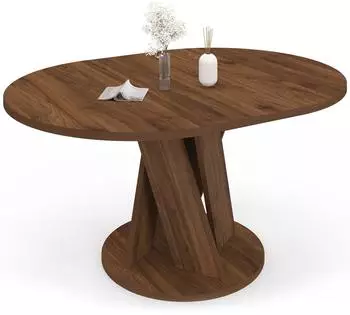 IDMarket Jasmine ausziehbarer runder Esstisch, Mittelfuß Nussbaum, 110-150cm (104201)