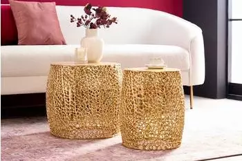 Riess-Ambiente Abstract Leaf Beistelltisch-Set 2-teilig, Metall, gold, rund