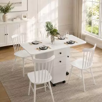 HomCom Klapptisch mit Rollen und Schubladen, 4-Sitzer, 120x60x76,5cm, wei&szlig;