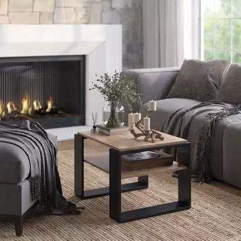 VICCO Helm Couchtisch Goldkraft Eiche 65,6x55,8cm mit Ablage (49992)