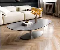 DELIFE Couchtisch Edge Oval 140x75 cm Keramik Beton Grau Vibany Edelstahl...