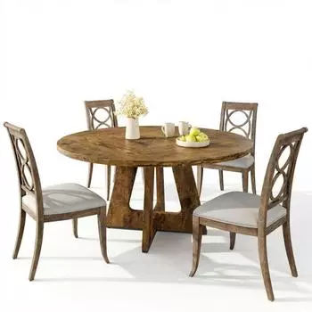LuxusKollektion Runder Esstisch Holz, rustikaler Landhausstil, braun, 120cm